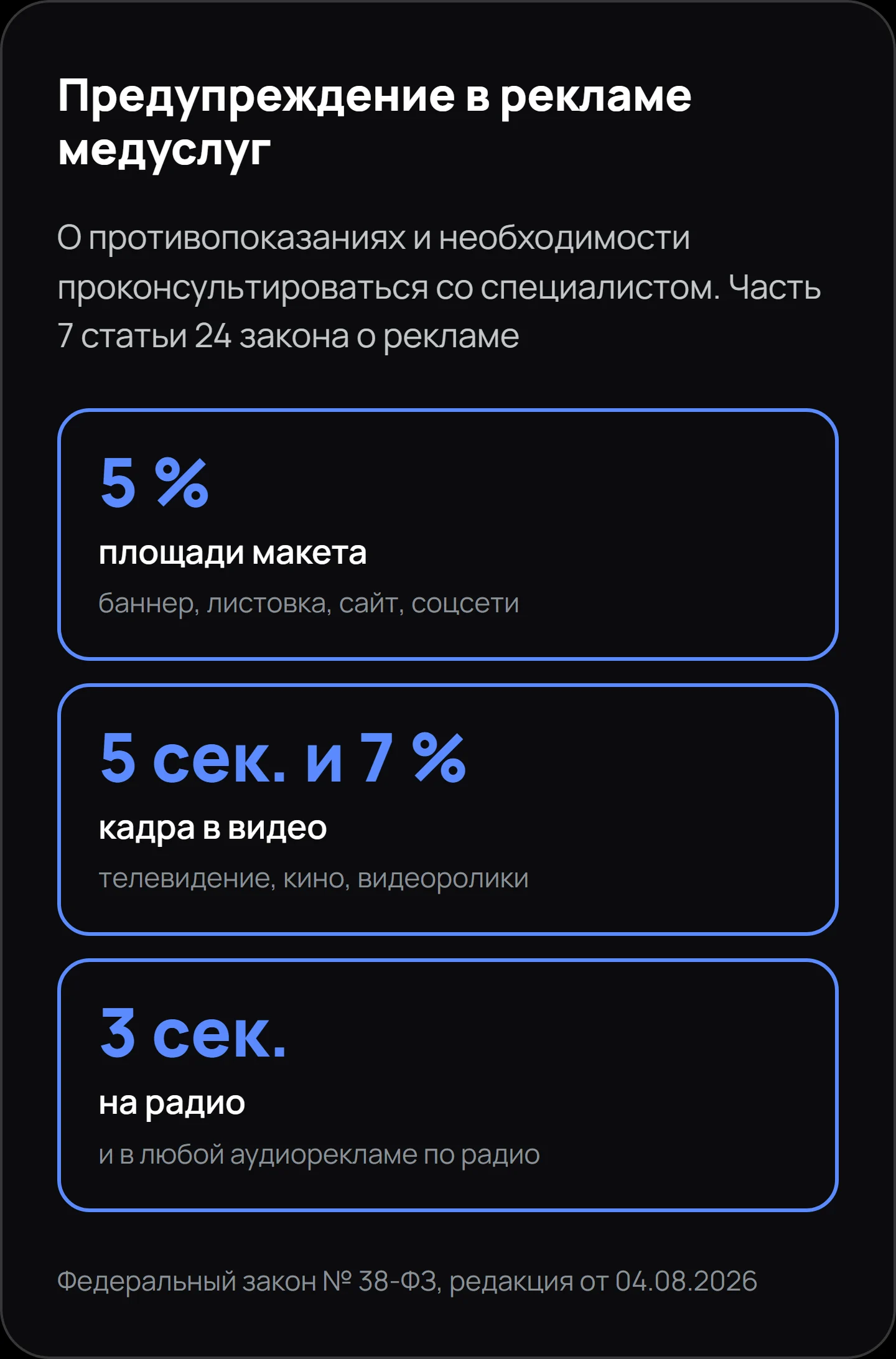 Размер предупреждения в рекламе медицинских услуг